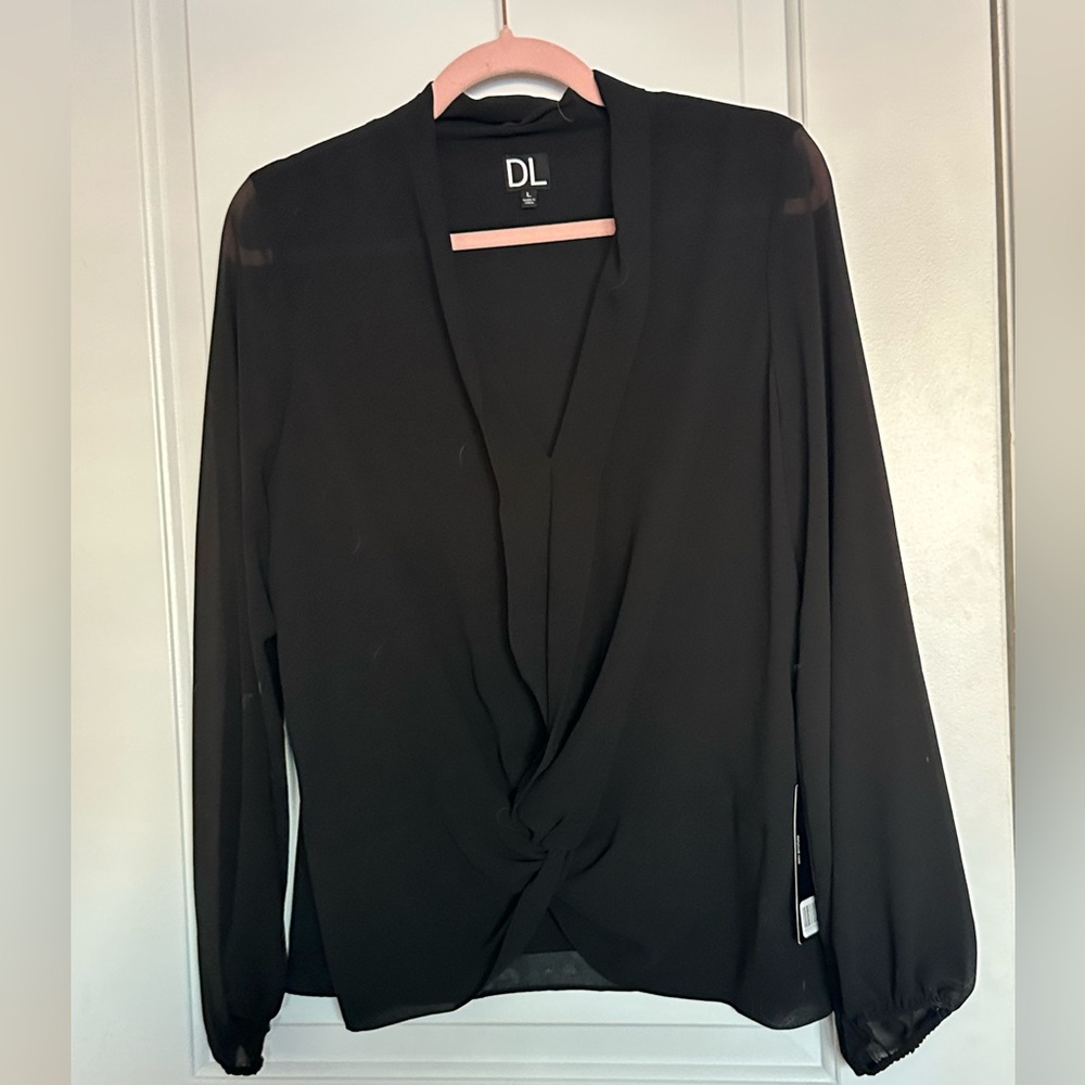 L Daily Look black sheer blouse